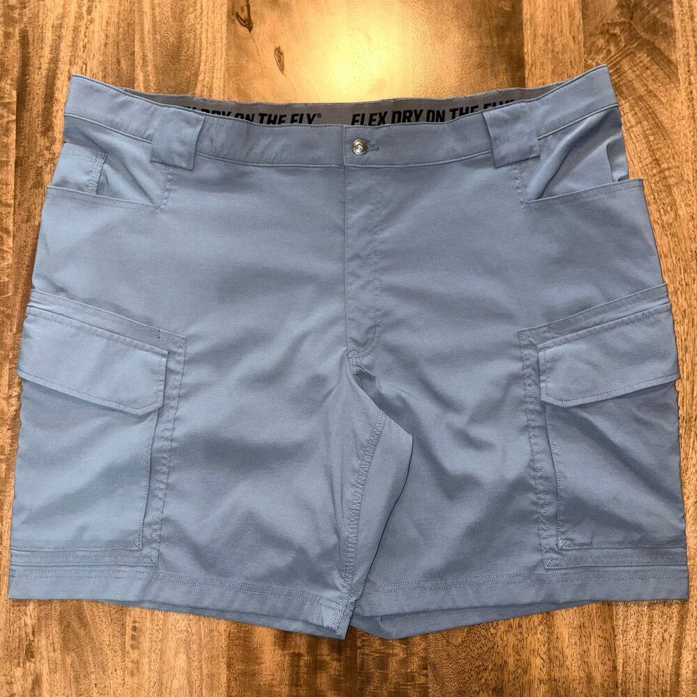 Duluth Dry on the Fly Shorts Mens 46 Blue Gray Flex Nylon Stretch Cargo